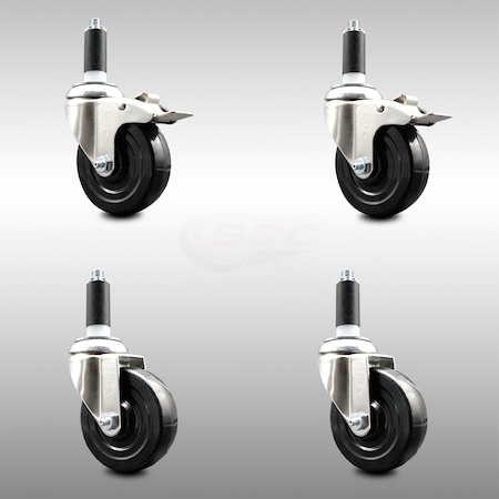 Service Caster 4 Inch 316SS Hard Rubber Swivel 1 Inch Expanding Stem Caster Lck Brake, 2PK SCC-SS316TTLEX20S414-HRS-2-S-2-1